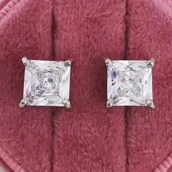 Jewelry - NEW SQUARE CUT STUD 2.5 CT 925 STERLING DIAMOND SILVER EARRINGS